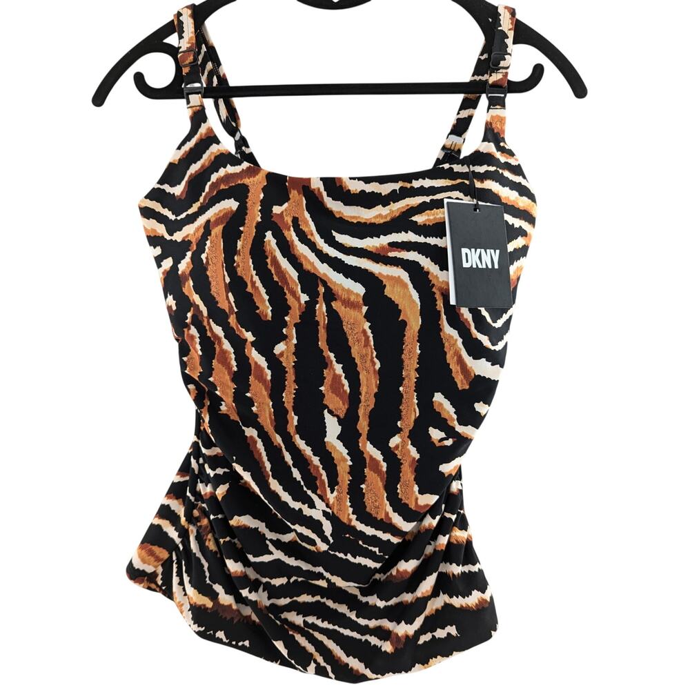 DKNY Black Tiger Print Tankini Swim Top Size Small - Picture 2 of 11